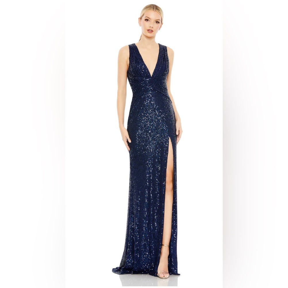 leena for Mac Duggal NECK SEQUIN WRAP WAIST GOWN.   2077